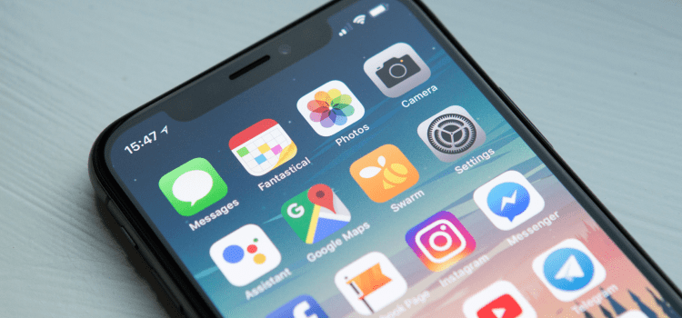close up of iphone homescreen